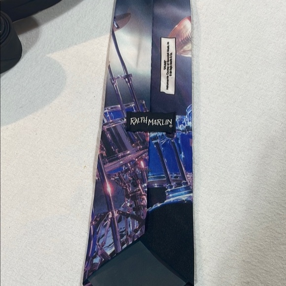 Ralph Marlin Silk Black and Blue Artistic Drum Set Tie Music Cymbals Base - Picture 6 of 8